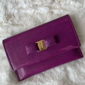 Salvatore Ferragamo Varo bow card case, used, purple
